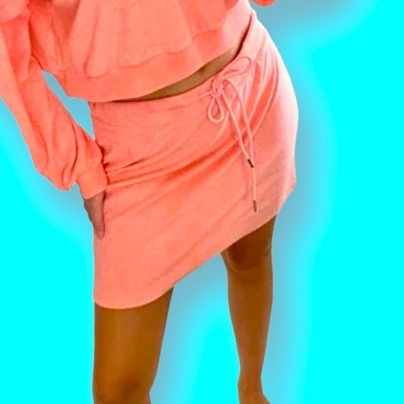Paperoc | Pink Coral Terry Cloth Y2K Mini Skirt | Size Large - Picture 2 of 8